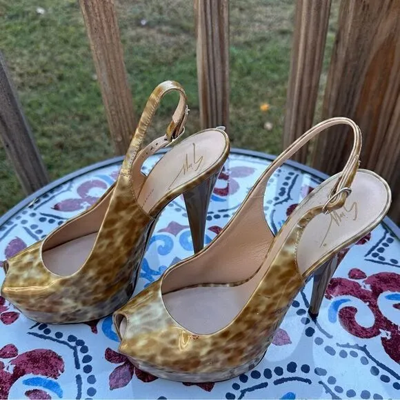 Giuseppe Zanotti Patent Leather Peep-Toe Slingback Heels - Size 38