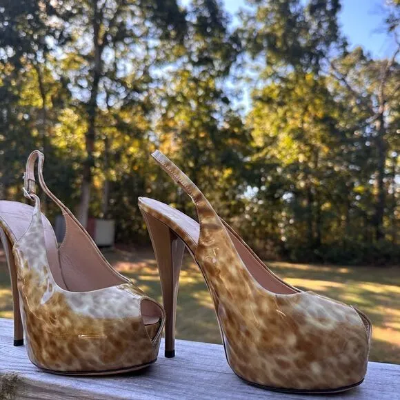 Giuseppe Zanotti Patent Leather Peep-Toe Slingback Heels - Size 38