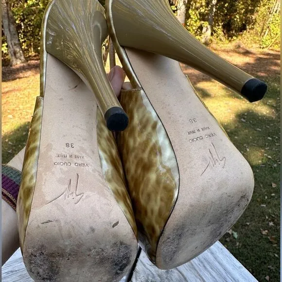 Giuseppe Zanotti Patent Leather Peep-Toe Slingback Heels - Size 38