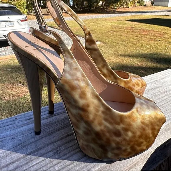 Giuseppe Zanotti Patent Leather Peep-Toe Slingback Heels - Size 38
