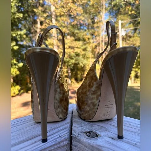 Giuseppe Zanotti Patent Leather Peep-Toe Slingback Heels - Size 38