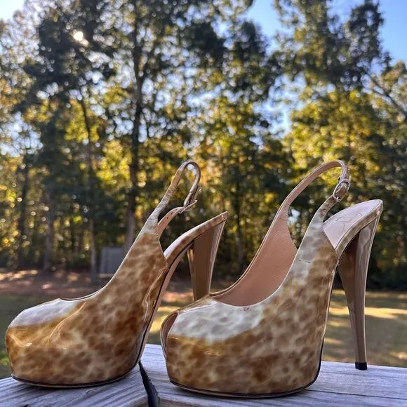 Giuseppe Zanotti Patent Leather Peep-Toe Slingback Heels - Size 38