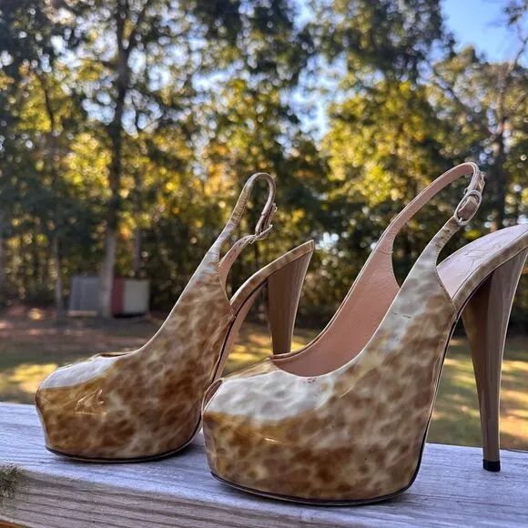 Giuseppe Zanotti Patent Leather Peep-Toe Slingback Heels - Size 38