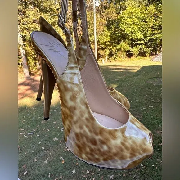 Giuseppe Zanotti Patent Leather Peep-Toe Slingback Heels - Size 38