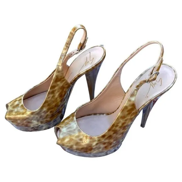 Giuseppe Zanotti Patent Leather Peep-Toe Slingback Heels - Size 38