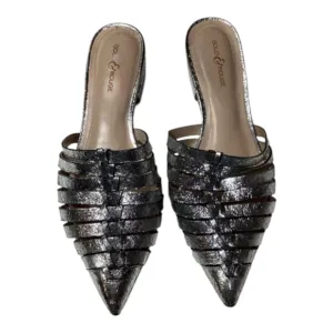 Gold &amp; Rouge Gunmetal Woven Pointed-Toe Mules with Flat Sole Size EU 38