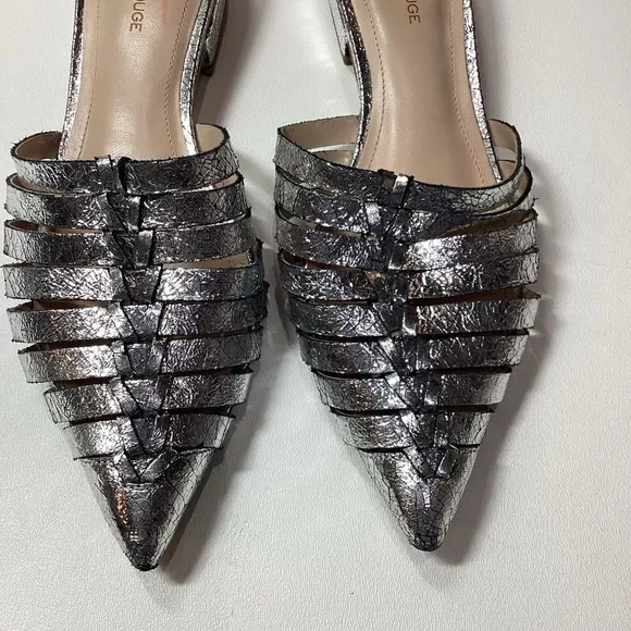 Gold &amp; Rouge Gunmetal Woven Pointed-Toe Mules with Flat Sole Size EU 38