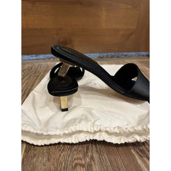 Good American Black Mules with Gold and Rhinestone Kitten Heels, 9, NEW *NO BOX*