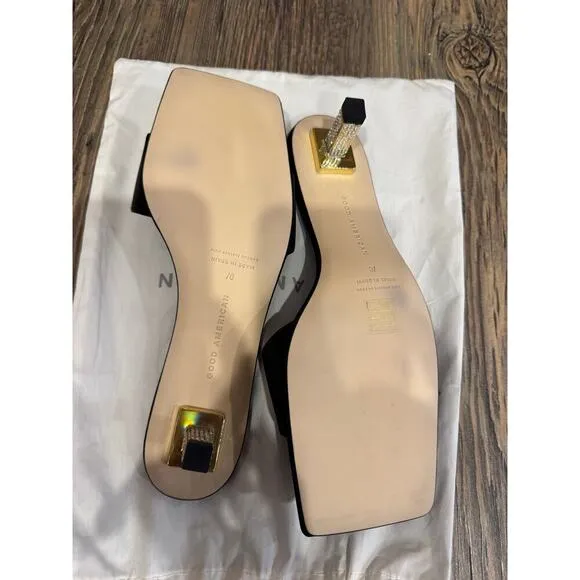 Good American Black Mules with Gold and Rhinestone Kitten Heels, 9, NEW *NO BOX*
