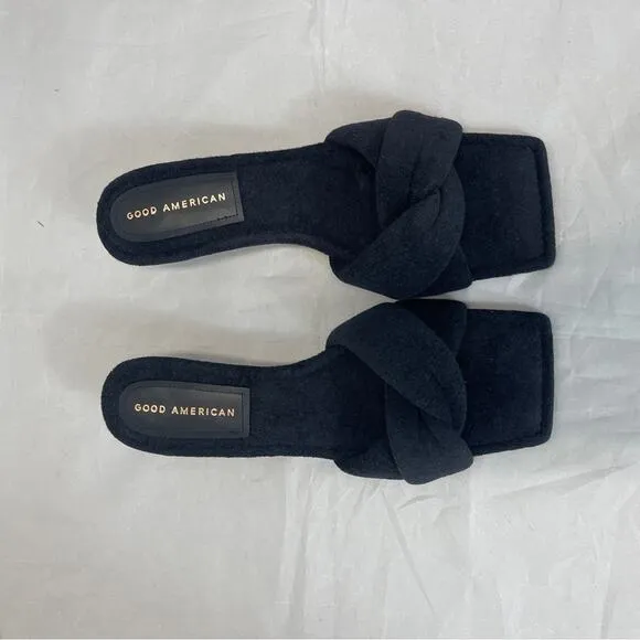 Good American Black Terry Cloth Kickstand Kitten Heel size 9.5  9 1/2