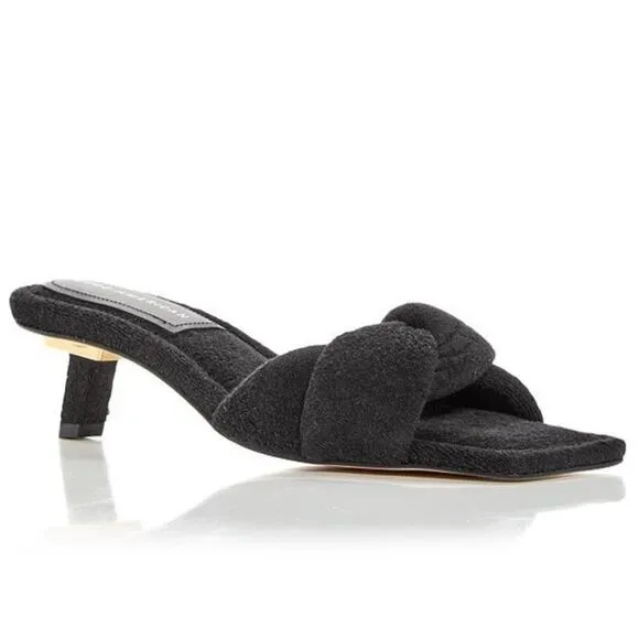 Good American Black Terry Cloth Kickstand Kitten Heel size 9.5  9 1/2