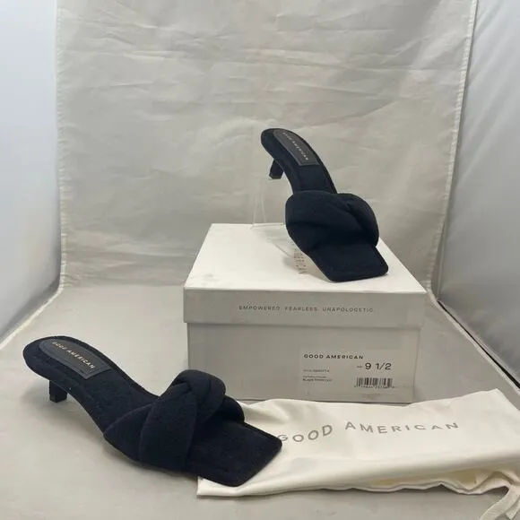 Good American Black Terry Cloth Kickstand Kitten Heel size 9.5  9 1/2