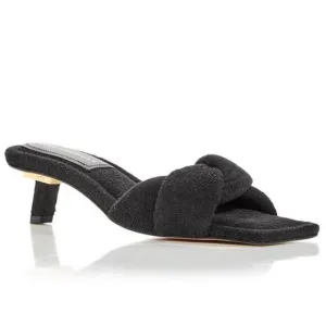 Good American Black Terry Cloth Kickstand Kitten Heel size 9.5  9 1/2