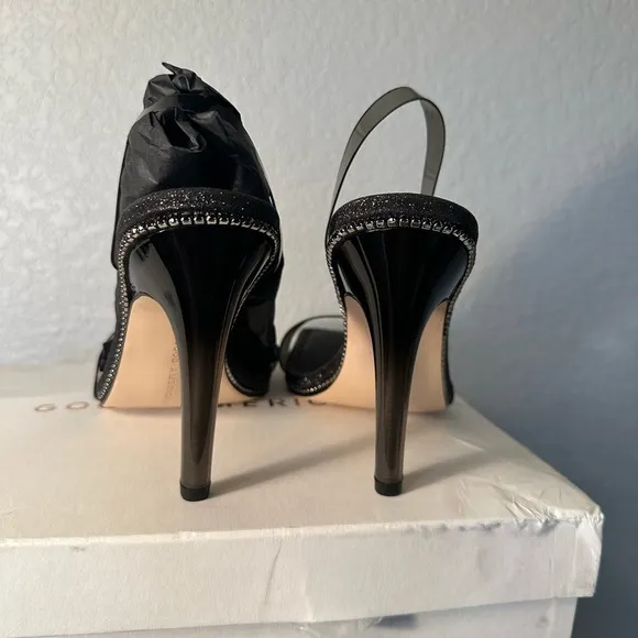 Good American Glitter 4” Slingback Heels Black size 8