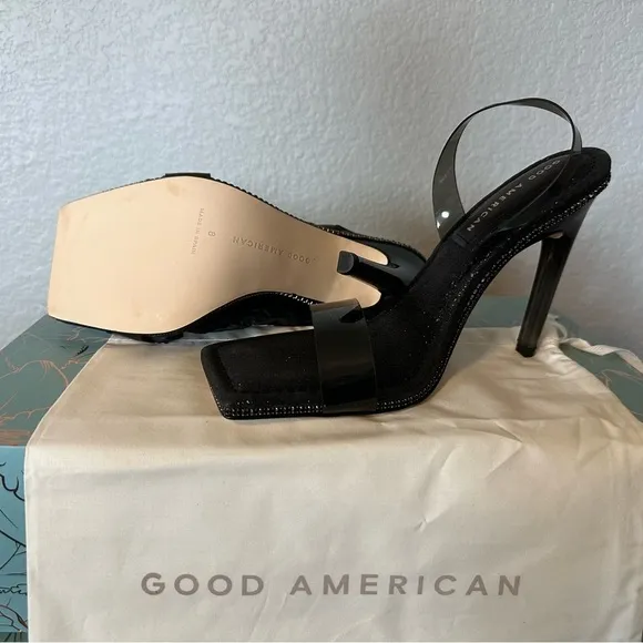 Good American Glitter 4” Slingback Heels Black size 8