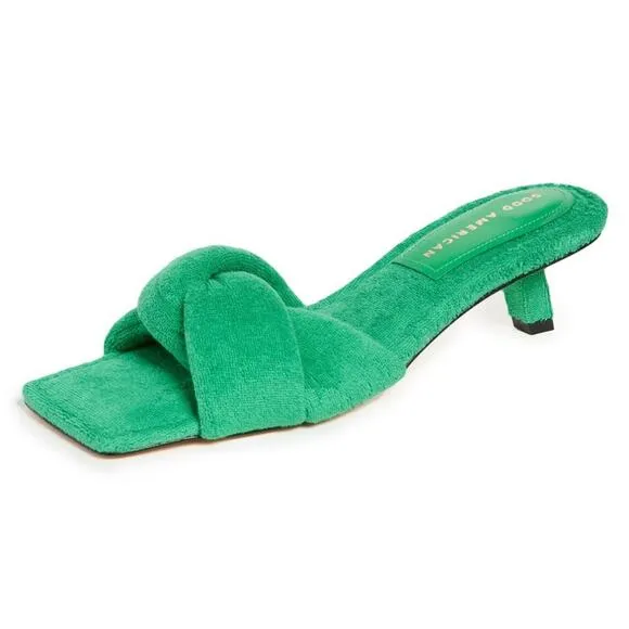 Good American Green Terry Cloth Kickstand Kitten Heel size 10