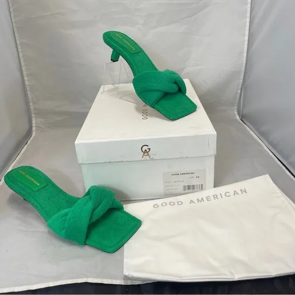 Good American Green Terry Cloth Kickstand Kitten Heel size 10