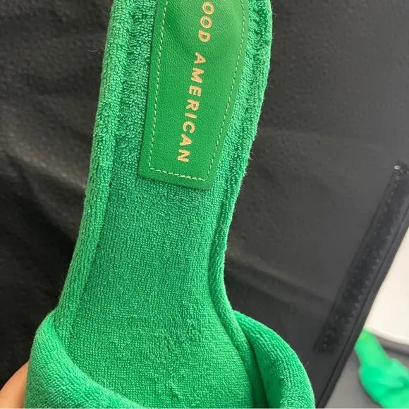 Good American Green Terry Cloth Kickstand Kitten Heel size 10