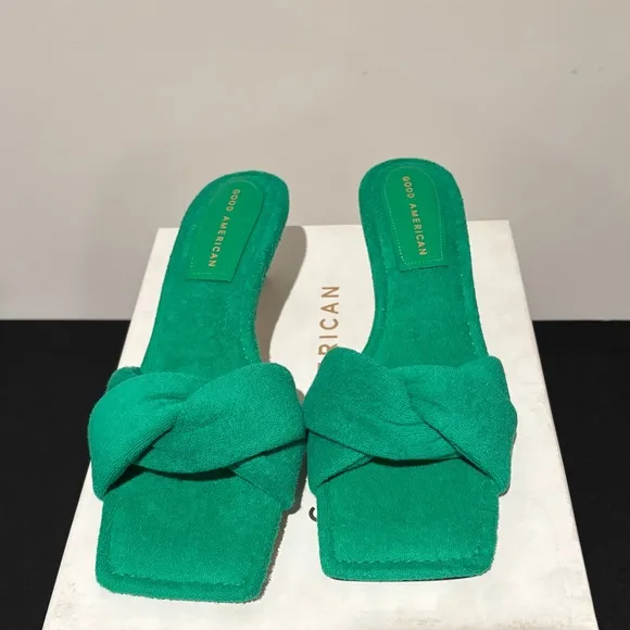Good American Terry Kickstand Mules 9 GREEN TERRY NIB