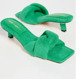 Good American Terry Kickstand Mules 9 GREEN TERRY NIB