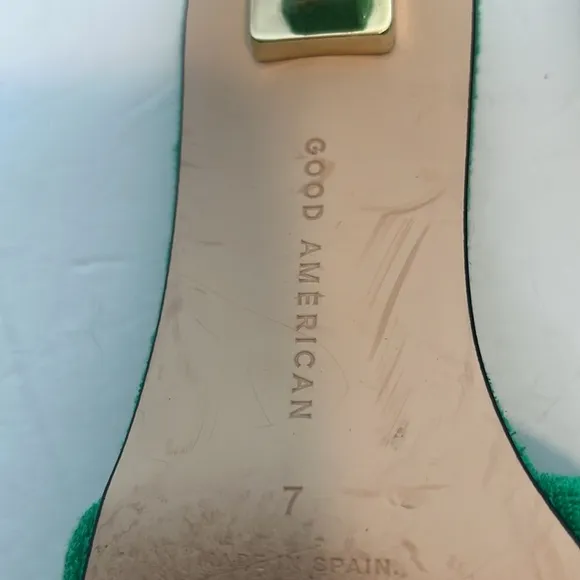 Good American Terry Kickstand Mules Kitten Heel in Green Terry 7