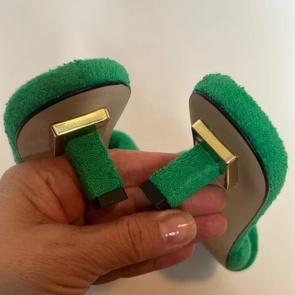 Good American Terry Kickstand Mules Kitten Heel in Green Terry 7