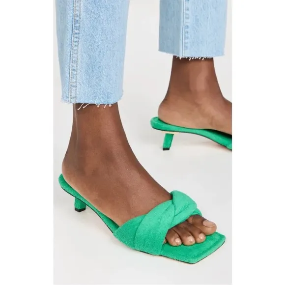 Good American Terry Kickstand Mules Kitten Heel in Green Terry 7
