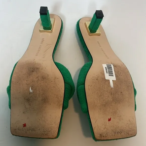 Good American Terry Kickstand Mules Kitten Heel in Green Terry 7