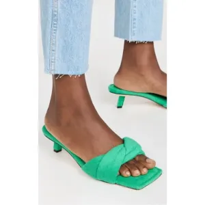Good American Terry Kickstand Mules Kitten Heel in Green Terry 7