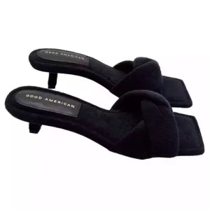 Good American Terry Kickstand Mules Slide On Size 7 Black NEW IN BOX