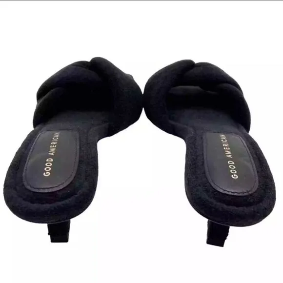 Good American Terry Kickstand Mules Slide On Size 7 Black NEW IN BOX