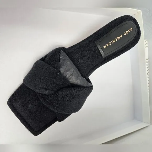 Good American Terry Kickstand Mules Slide On Size 7 Black NEW IN BOX