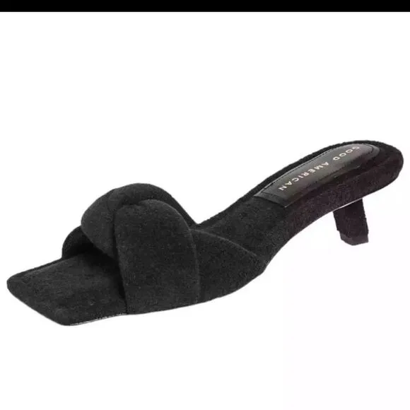 Good American Terry Kickstand Mules Slide On Size 7 Black NEW IN BOX