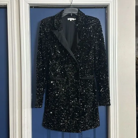 Good American Glow Blazer Dress Black Size S NWOT