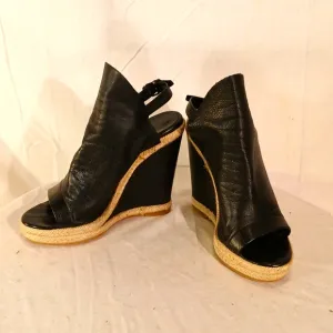 Gorgeous Balenciaga Black Leather Slingback Platform Wedge Espadrille Heels