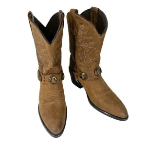GORGEOUS FAWN BROWN GENUINE LEATHER FANCY STITCHED, CHAINED COWBOY BOOTS! SZ 13