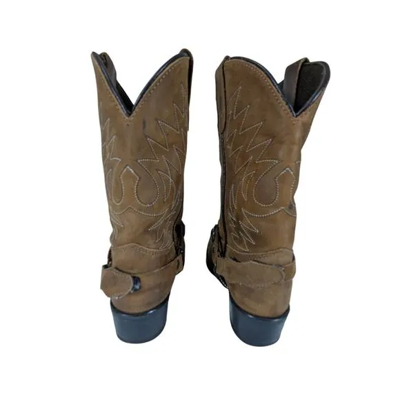 GORGEOUS FAWN BROWN GENUINE LEATHER FANCY STITCHED, CHAINED COWBOY BOOTS! SZ 13