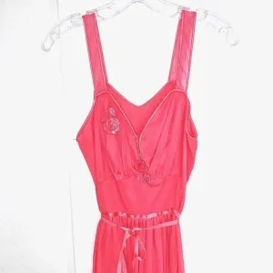 Gossard Artemis Coral Chemise Slip Gown Waist Tie Floral Midi Vintage 60s S