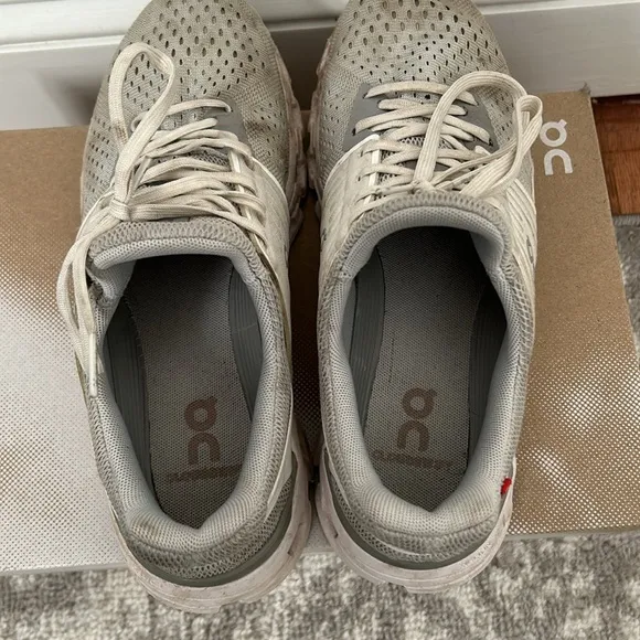 Gray and white On running shoes.