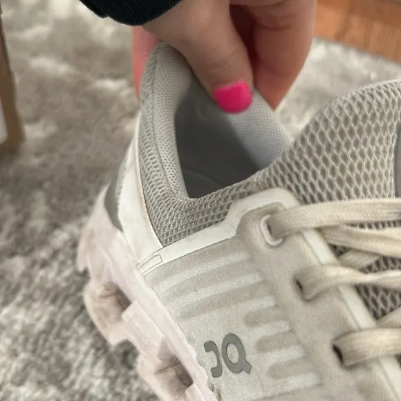 Gray and white On running shoes.