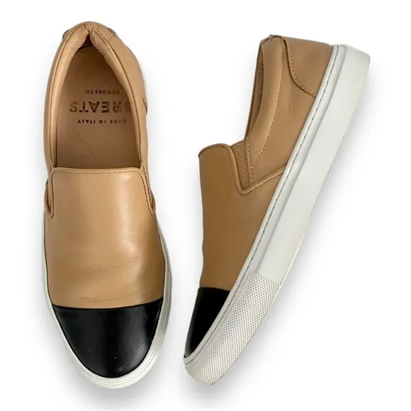 Greats Tan Black The Wooster Cap Toe Two Tone Leather Slip On Sneaker Size 7.5