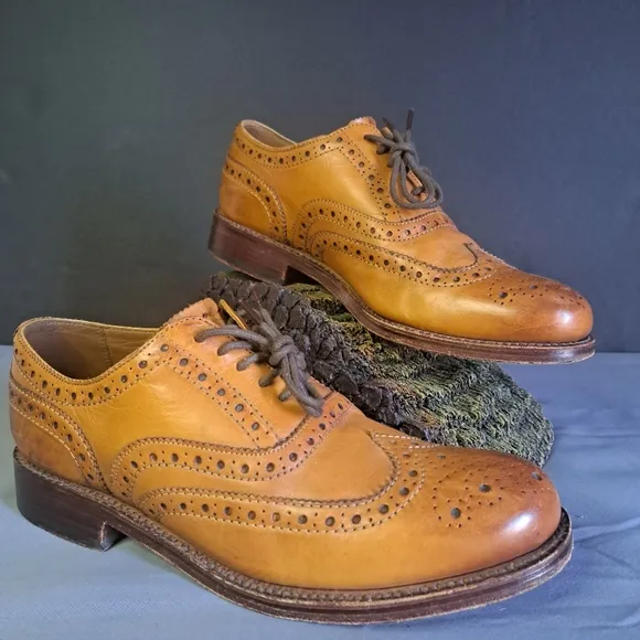 Grenson Brogue Oxfords UK 8 Leather Stanley Goodyear Welted Walnut Wingtip Shoes