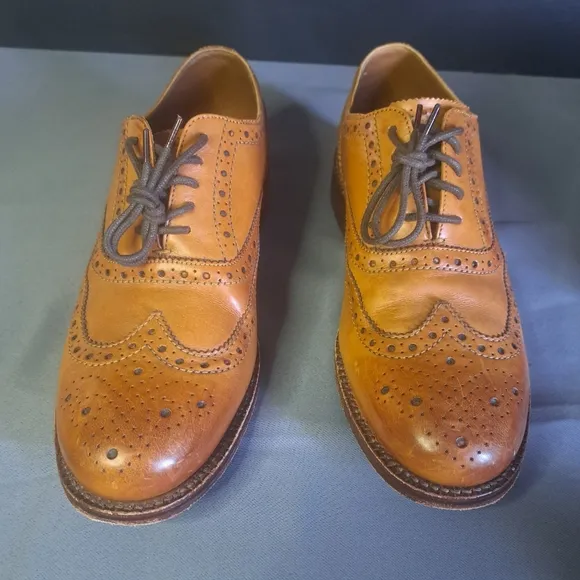 Grenson Brogue Oxfords UK 8 Leather Stanley Goodyear Welted Walnut Wingtip Shoes