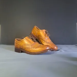 Grenson Brogue Oxfords UK 8 Leather Stanley Goodyear Welted Walnut Wingtip Shoes