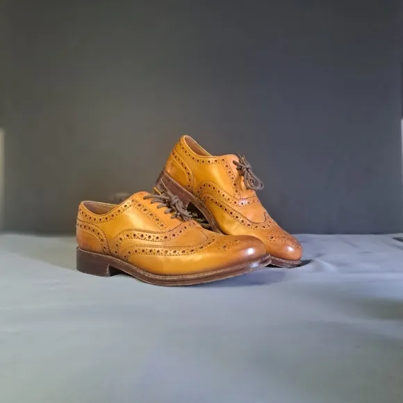 Grenson Brogue Oxfords UK 8 Leather Stanley Goodyear Welted Walnut Wingtip Shoes
