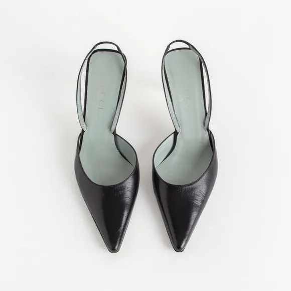 Gucci Black   Gold Slingback Heels