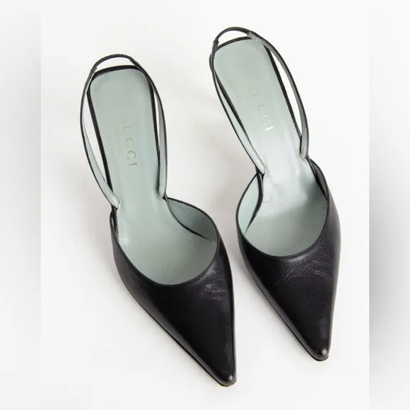 Gucci Black   Gold Slingback Heels