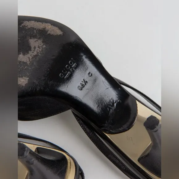 Gucci Black   Gold Slingback Heels