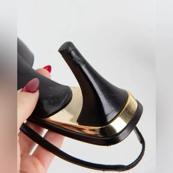 Gucci Black   Gold Slingback Heels