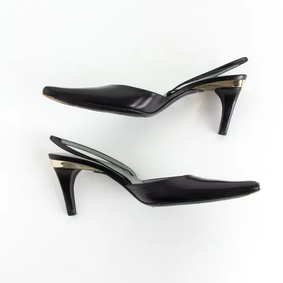 Gucci Black   Gold Slingback Heels